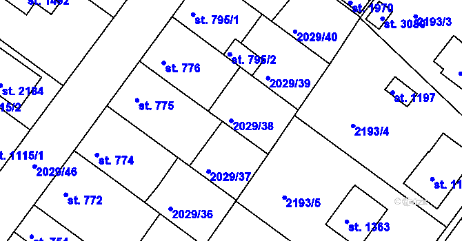 Parcela st. 2029/38 v KÚ Týn nad Vltavou, Katastrální mapa