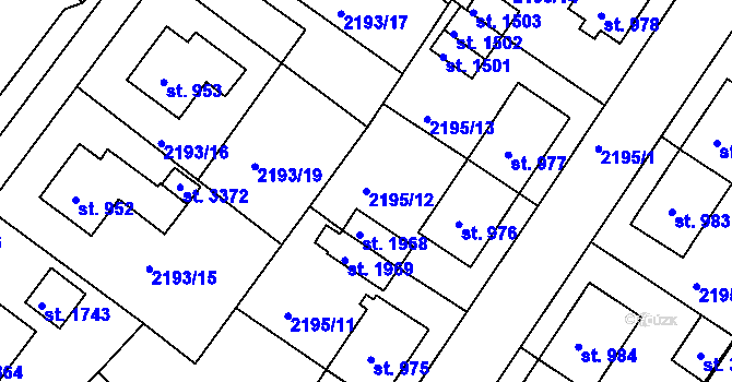 Parcela st. 2195/12 v KÚ Týn nad Vltavou, Katastrální mapa