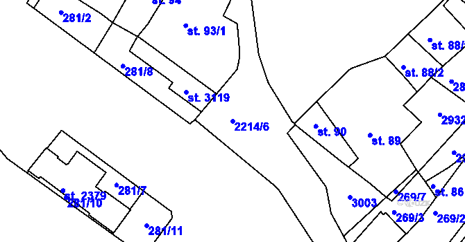 Parcela st. 2214/6 v KÚ Týn nad Vltavou, Katastrální mapa