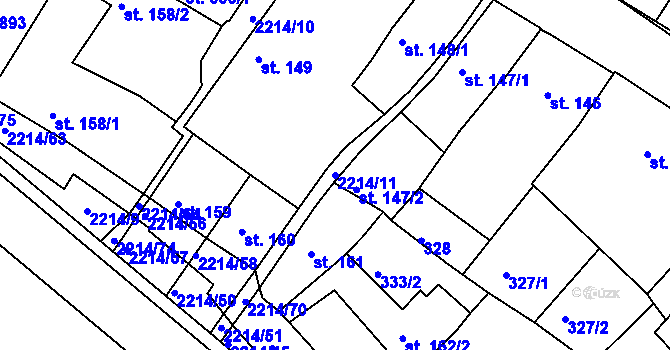 Parcela st. 2214/11 v KÚ Týn nad Vltavou, Katastrální mapa