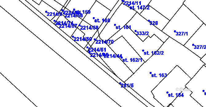 Parcela st. 2214/44 v KÚ Týn nad Vltavou, Katastrální mapa