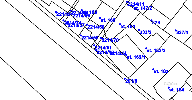 Parcela st. 2214/45 v KÚ Týn nad Vltavou, Katastrální mapa