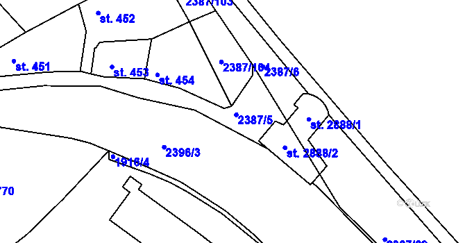 Parcela st. 2387/5 v KÚ Týn nad Vltavou, Katastrální mapa