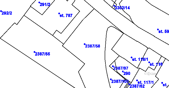 Parcela st. 2387/58 v KÚ Týn nad Vltavou, Katastrální mapa
