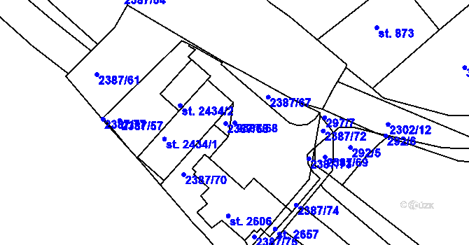 Parcela st. 2387/68 v KÚ Týn nad Vltavou, Katastrální mapa