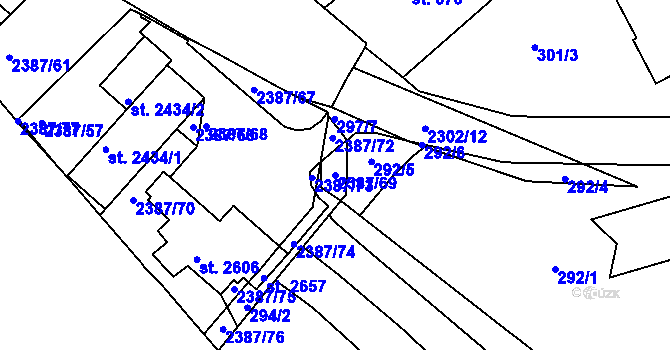 Parcela st. 2387/69 v KÚ Týn nad Vltavou, Katastrální mapa