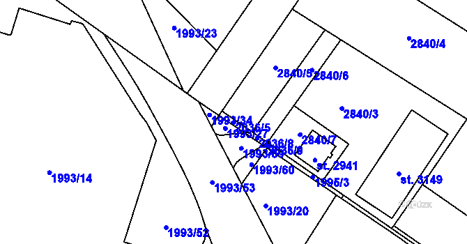 Parcela st. 2036/5 v KÚ Týn nad Vltavou, Katastrální mapa