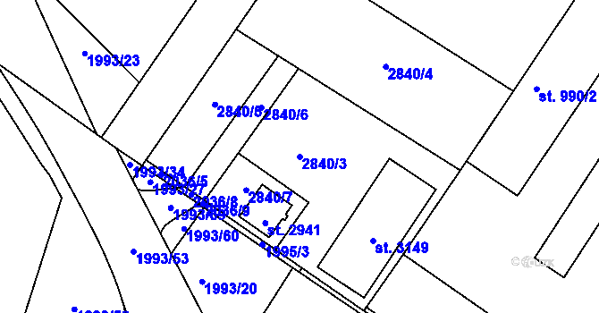 Parcela st. 2840/3 v KÚ Týn nad Vltavou, Katastrální mapa
