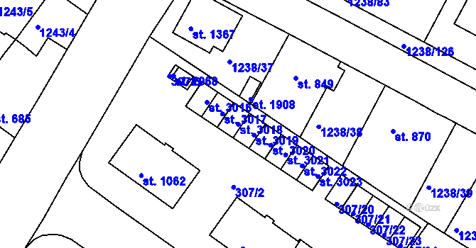 Parcela st. 3018 v KÚ Týn nad Vltavou, Katastrální mapa
