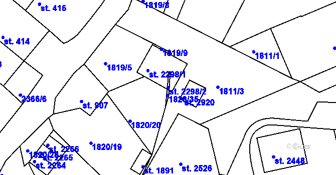Parcela st. 2298/2 v KÚ Týn nad Vltavou, Katastrální mapa