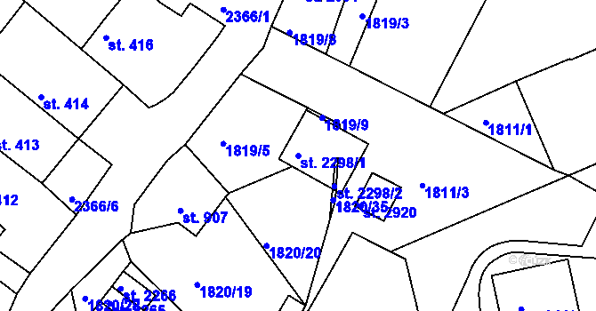 Parcela st. 2298/1 v KÚ Týn nad Vltavou, Katastrální mapa
