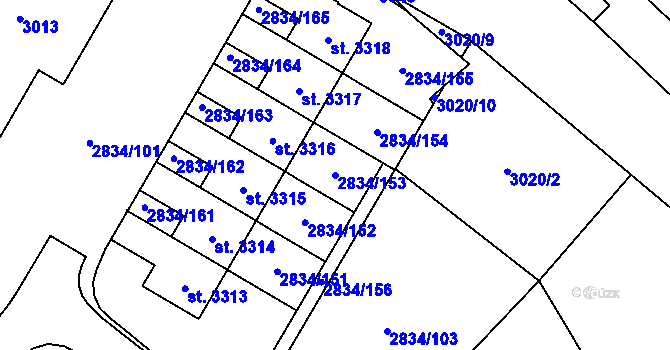Parcela st. 2834/153 v KÚ Týn nad Vltavou, Katastrální mapa