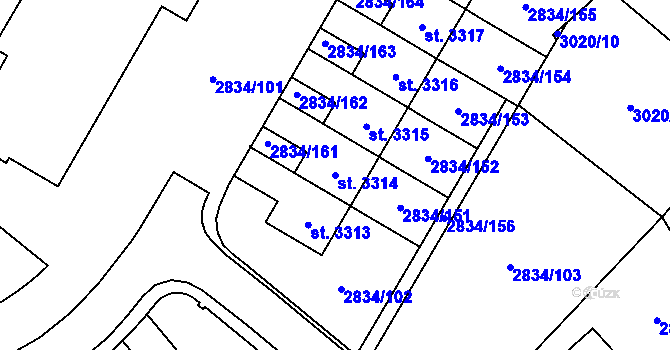 Parcela st. 3314 v KÚ Týn nad Vltavou, Katastrální mapa