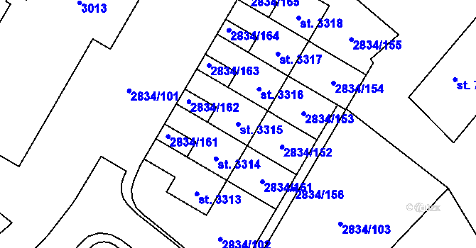 Parcela st. 3315 v KÚ Týn nad Vltavou, Katastrální mapa