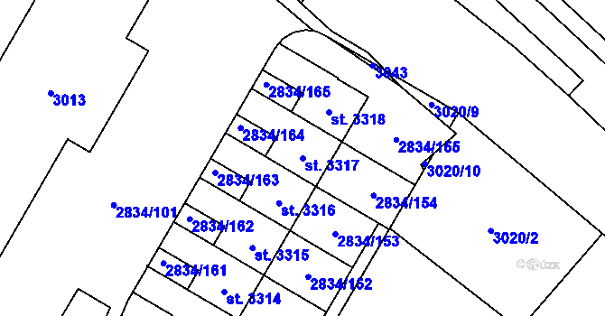 Parcela st. 3317 v KÚ Týn nad Vltavou, Katastrální mapa
