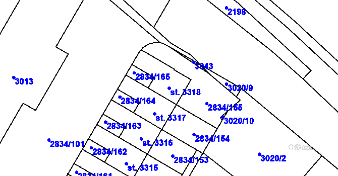 Parcela st. 3318 v KÚ Týn nad Vltavou, Katastrální mapa