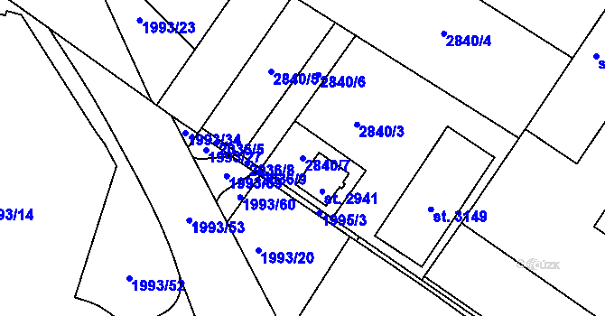 Parcela st. 2840/7 v KÚ Týn nad Vltavou, Katastrální mapa