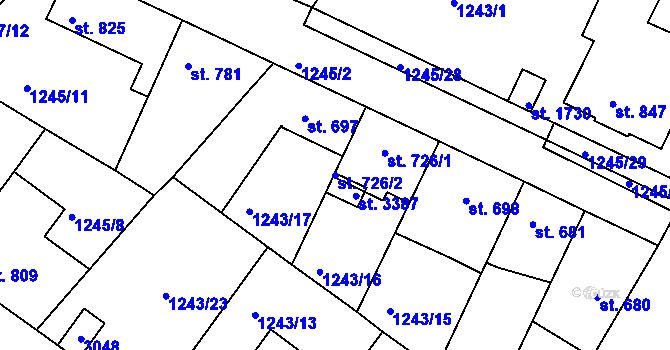 Parcela st. 726/2 v KÚ Týn nad Vltavou, Katastrální mapa