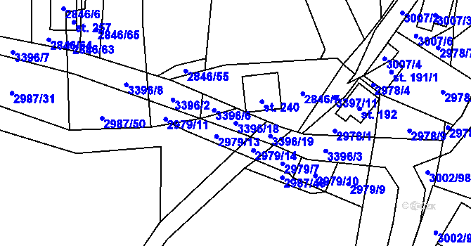 Parcela st. 3396/18 v KÚ Hněvkovice u Týna nad Vltavou, Katastrální mapa
