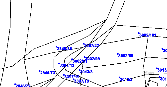 Parcela st. 3397/22 v KÚ Hněvkovice u Týna nad Vltavou, Katastrální mapa