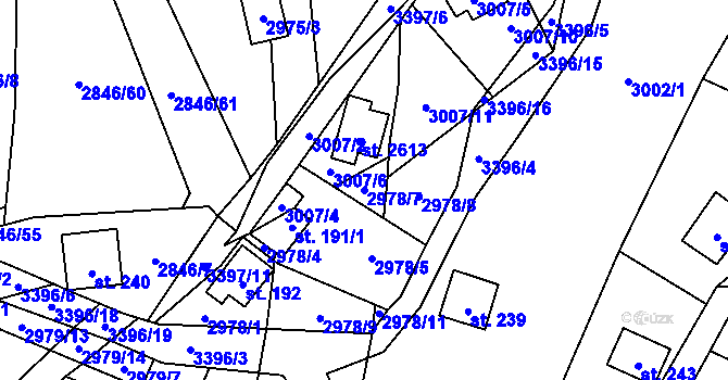 Parcela st. 2978/7 v KÚ Hněvkovice u Týna nad Vltavou, Katastrální mapa
