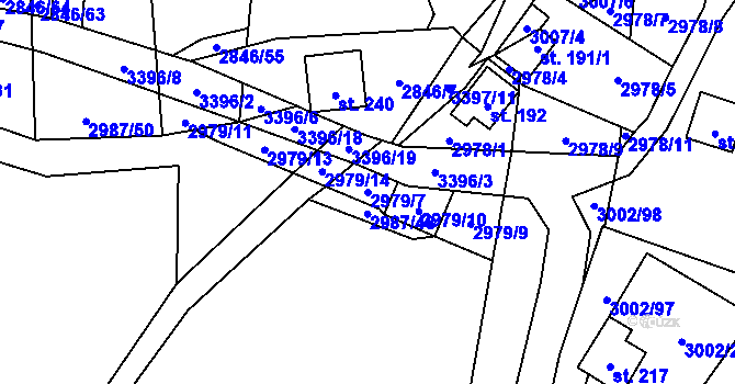 Parcela st. 2979/7 v KÚ Hněvkovice u Týna nad Vltavou, Katastrální mapa
