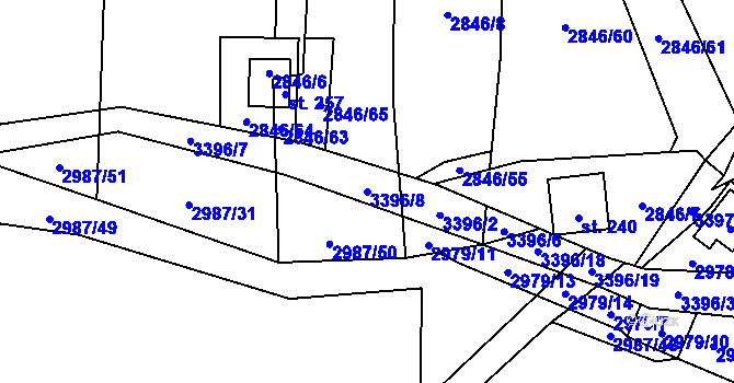 Parcela st. 3396/8 v KÚ Hněvkovice u Týna nad Vltavou, Katastrální mapa