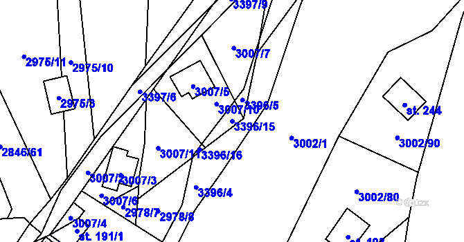 Parcela st. 3396/15 v KÚ Hněvkovice u Týna nad Vltavou, Katastrální mapa