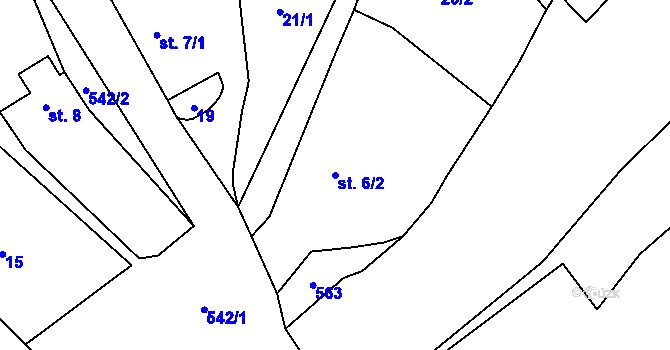 Parcela st. 6/2 v KÚ Mezihoří u Týnčan, Katastrální mapa