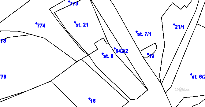 Parcela st. 8 v KÚ Mezihoří u Týnčan, Katastrální mapa