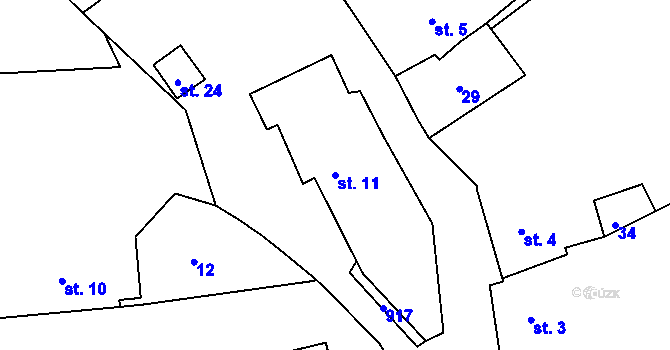Parcela st. 11 v KÚ Mezihoří u Týnčan, Katastrální mapa