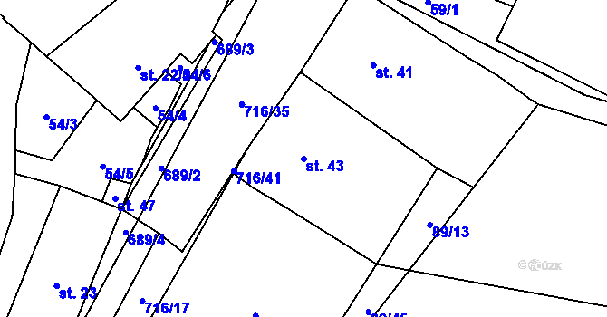 Parcela st. 43 v KÚ Skoupý, Katastrální mapa