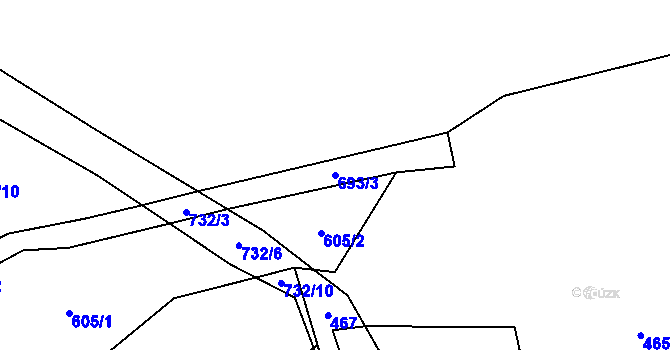 Parcela st. 693/3 v KÚ Skoupý, Katastrální mapa
