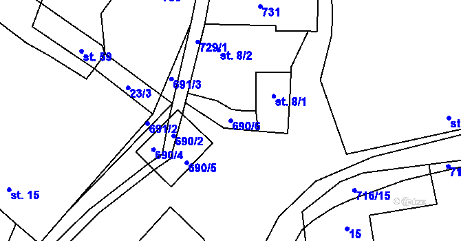 Parcela st. 690/6 v KÚ Skoupý, Katastrální mapa