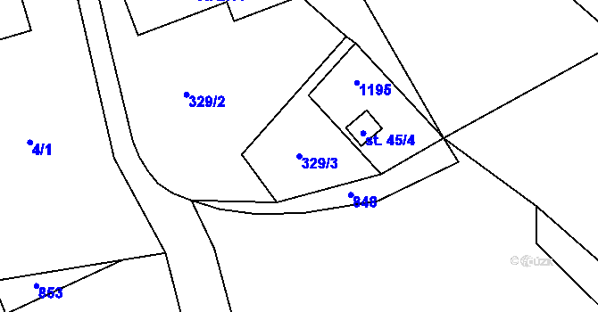 Parcela st. 329/3 v KÚ Týnčany, Katastrální mapa