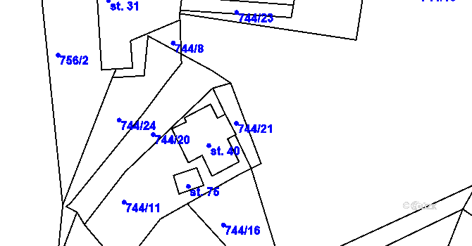 Parcela st. 744/21 v KÚ Týnčany, Katastrální mapa