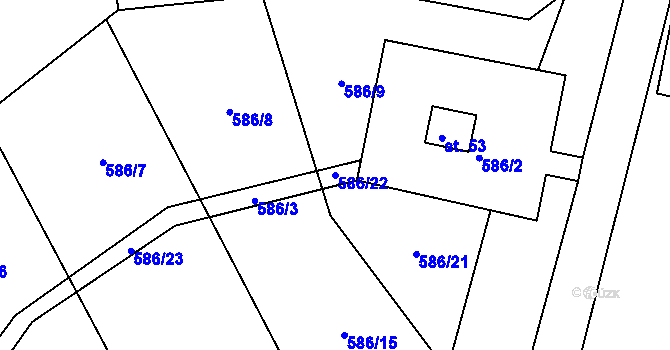 Parcela st. 586/22 v KÚ Týnčany, Katastrální mapa