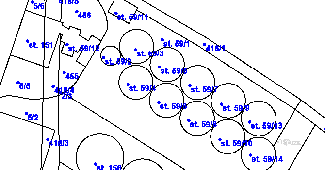 Parcela st. 59 v KÚ Týnec u Dobrovice, Katastrální mapa