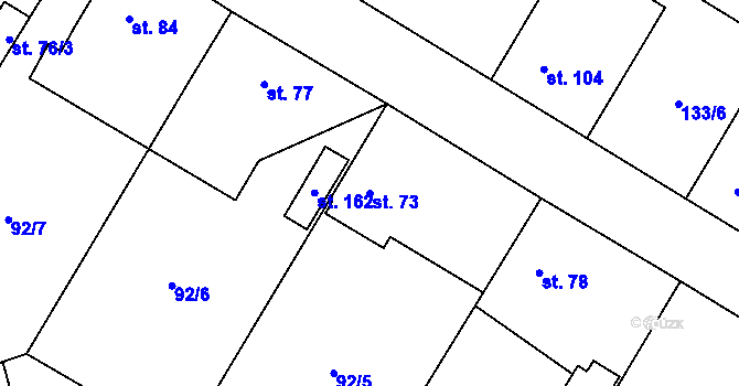 Parcela st. 73 v KÚ Týnec u Dobrovice, Katastrální mapa