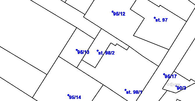 Parcela st. 98/2 v KÚ Týnec u Dobrovice, Katastrální mapa