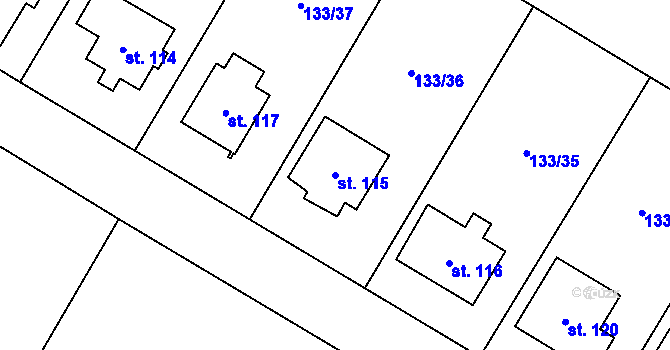 Parcela st. 115 v KÚ Týnec u Dobrovice, Katastrální mapa
