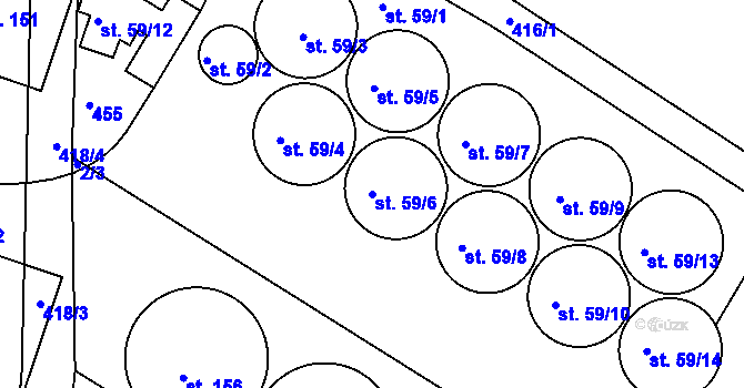 Parcela st. 59/6 v KÚ Týnec u Dobrovice, Katastrální mapa