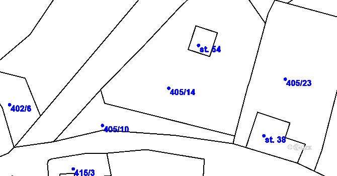 Parcela st. 405/14 v KÚ Javor, Katastrální mapa