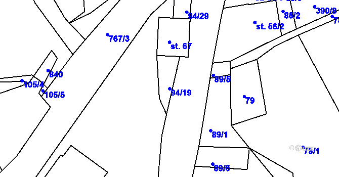 Parcela st. 94/19 v KÚ Klenová, Katastrální mapa
