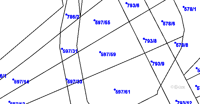 Parcela st. 597/59 v KÚ Klenová, Katastrální mapa