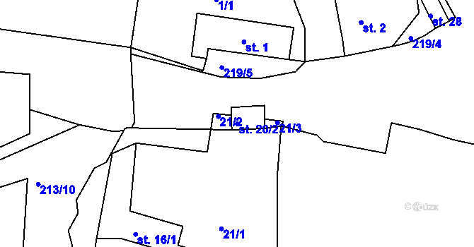 Parcela st. 20/2 v KÚ Loučany, Katastrální mapa