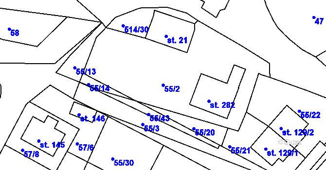 Parcela st. 55/2 v KÚ Týnec u Janovic nad Úhlavou, Katastrální mapa