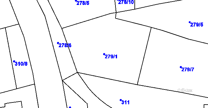 Parcela st. 279/1 v KÚ Týnec u Janovic nad Úhlavou, Katastrální mapa