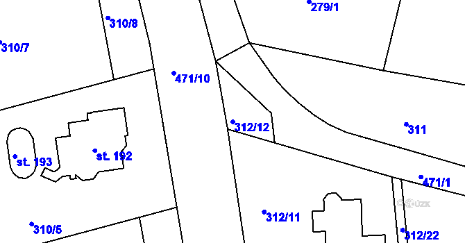 Parcela st. 312/12 v KÚ Týnec u Janovic nad Úhlavou, Katastrální mapa