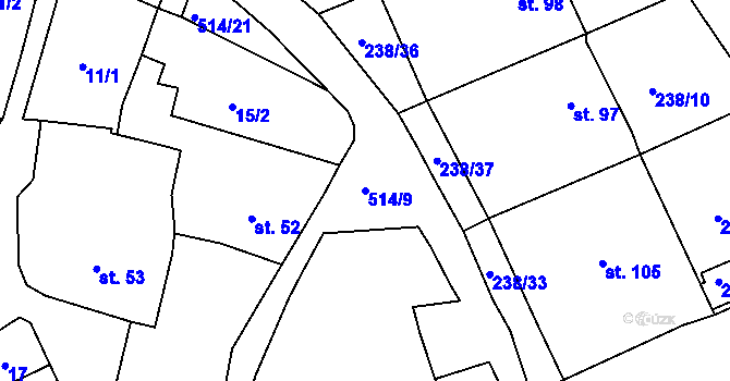 Parcela st. 514/9 v KÚ Týnec u Janovic nad Úhlavou, Katastrální mapa